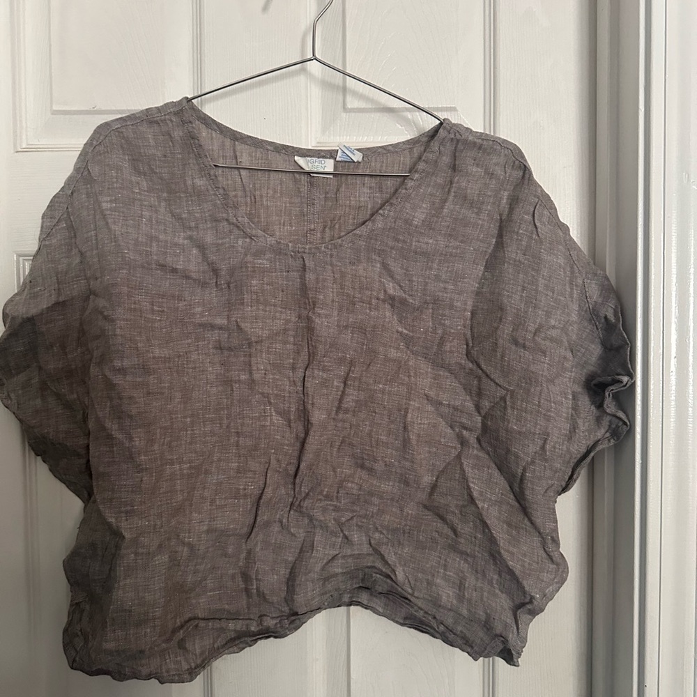 5 for $25 Sigrid Olsen Gray Short Sleeve Boxy Crop Blouse